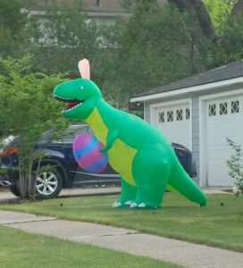 Inflatable Dinosaur Holding Easter Egg